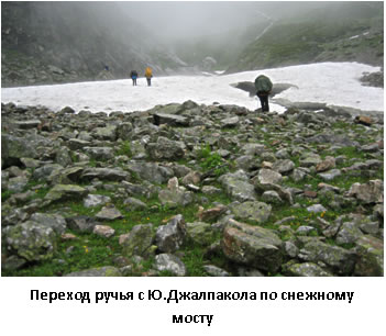 Переход ручья с Ю.Джалпакола по снежному мосту